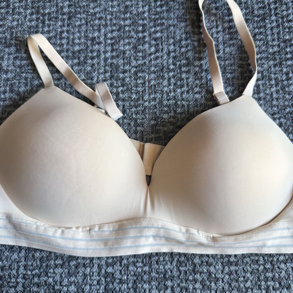 auden bra 38b nude push up wirefree soft beige thin light brown worn